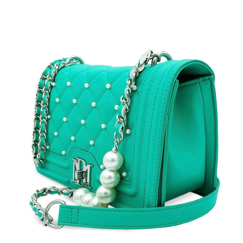 Badgley Mischka Teal Crossbody with Pearl Accents